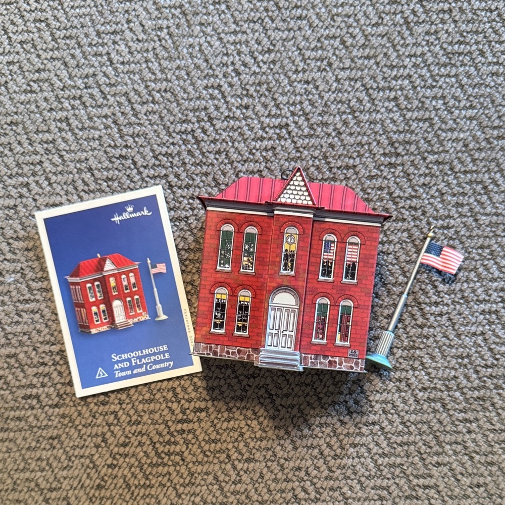 2003 Hallmark Red Schoolhouse Ornament with Flag (Retired)